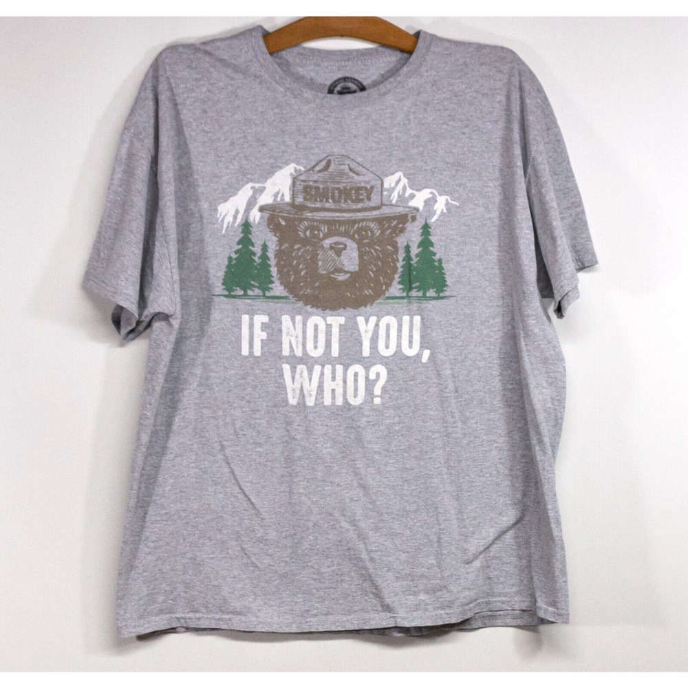 SMOKEY BEAR XL Officially Licensed Gray Short Sleeve Fire Prevention T-Shirt